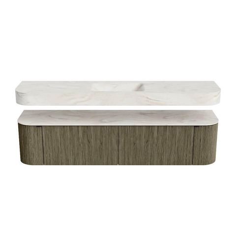 MONDIAZ THOR-DLUX Meuble de salle de bains 190cm arrondi gauche + droite couleur Shadow avec 2 tiroirs et 2 portes. Vasque suspendue CLOUD Milieu 1 trou de robinet couleur Ostra. SW1466585