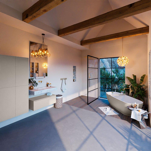 Mondiaz ALAN-DLUX Ensemble de meuble - 90cm - meuble Linen mat - 1 tiroir - Lavabo Cloud Glace suspendu - vasque Centre - 0 trous de robinet SW805901