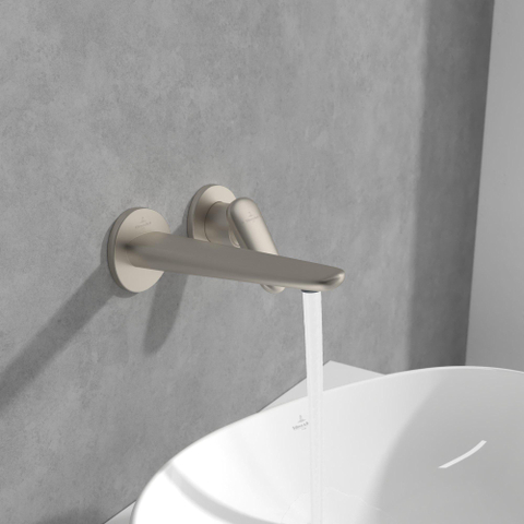 Villeroy & Boch Antao 2 gats - eengreeps wastafelmengkraan - wandmontage - Brushed Nickel (rvs) SW974179