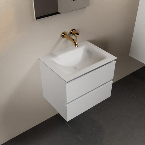 Mondiaz Aivy badmeubelset - 60x45x50cm - 0 kraangaten - 1 wasbak talc Solid surface - Midden - 2 lades - Zonder spiegel - MDF Talc SW892252