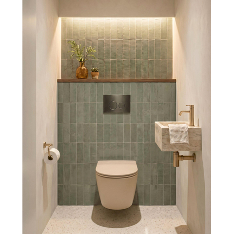QeramiQ Dely Swirl Toiletset - 36.3x51.7cm - Geberit UP320 inbouwreservoir - met Burda frame - slim zitting - gunmetal bedieningsplaat - ronde knoppen - mat beige SW1130218