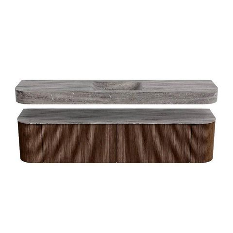 MONDIAZ THOR-DLUX Meuble de salle de bains - 190cm - arrondi gauche + droite - couleur Walnut - 2 tiroirs et 2 portes - Vasque suspendue CLOUD Milieu sans trou de robinet - couleur Oza SW1466793