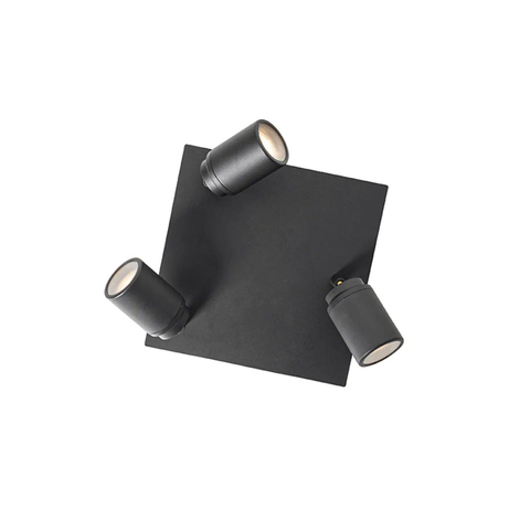 QAZQA Ducha plafonnier de salle de bains - 23x23cm - 3 spots - IP44 - carré - noir mat SW1187235
