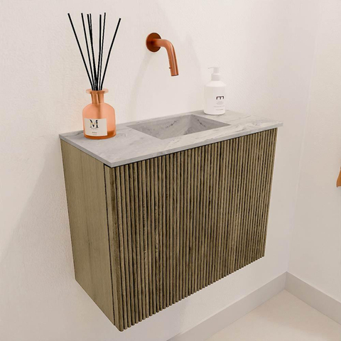 Mondiaz JOYA-DLUX Meuble de salle de bains 50cm - couleur Dusk - Vasque FAYE position Droite Sans trou de robinet couleur Glace. SW1423133