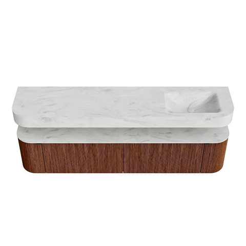 MONDIAZ THOR-DLUX 200cm meuble de salle de bains arrondi gauche + droite couleur Ruby avec 2 tiroirs et 2 portes. Vasque suspendue CLOUD Droite 1 trou de robinet couleur Opalo. SW1466919