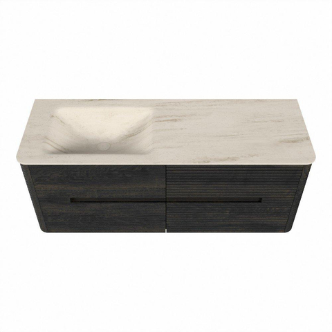 Mondiaz CIRO-DLUX Badkamermeubelset - 130x45x50cm - Solid surface wastafel Meli - 1 wasbak Links - 1 kraangat - 4 lades - Shadow SW1532515