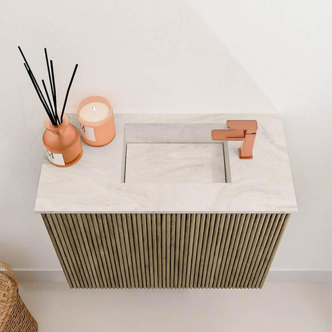Mondiaz JOYA-DLUX 50cm toiletmeubel - kleur Dusk - Wastafel FAYE positie Rechts 1 kraangat kleur Ostra. SW1423361