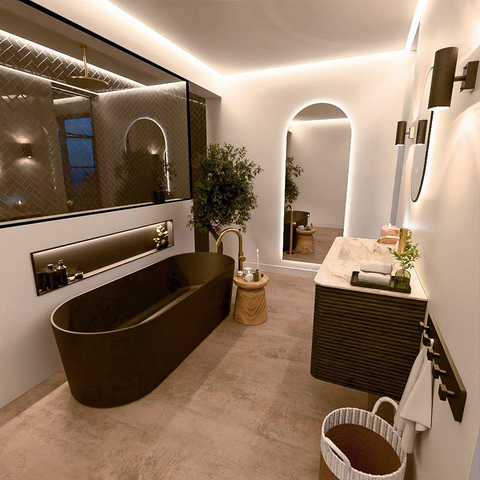 Mondiaz CIRO-DLUX Ensemble de meuble de salle de bains - 110x45x50cm - Lavabo solid surface Frappe - 1 vasque à gauche - 1 trou de robinet - 2 tiroirs - Shadow SW1532001