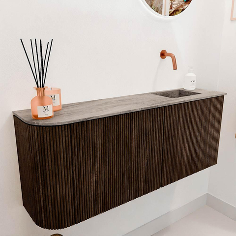 Mondiaz JOYA-DLUX 101.6cm toiletmeubel - ronding links kleur Walnut - Wastafel FAYE positie Rechts Zonder kraangat kleur Oza. SW1424607