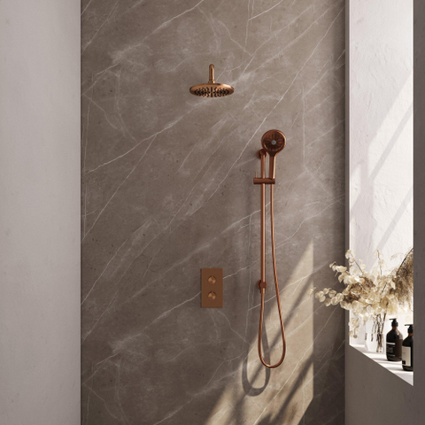BRAUER Copper Edition ensemble de douche pluie encastré – douche de tête Ø 20 cm – bras mural courbé 40 cm – douchette ronde – avec inverseur SW538367