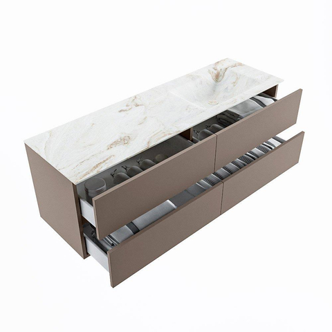 MONDIAZ VICA-DLUX Ensemble meuble de salle de bains - 150cm - meuble bas smoke - 4 tiroirs - vasque encastrée cloud à droite - sans trous de robinet - version hauteur 60cm - frape SW1088934