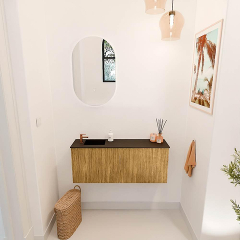 Mondiaz JOYA 100cm meuble de salle de bains - couleur Oak - Vasque FAYE position Gauche 1 trou de robinet couleur Urban. SW1421250