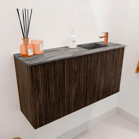 Mondiaz JOYA-DLUX 80cm toiletmeubel - kleur Walnut - Wastafel FAYE positie Rechts 1 kraangat kleur Sombra. SW1424711