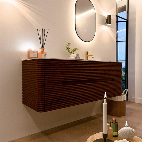 Mondiaz CIRO-DLUX Badkamermeubelset - 140x45x50cm - Solid surface wastafel Glace - 1 wasbak Rechts - 1 kraangat - 4 lades - Ruby SW1531665