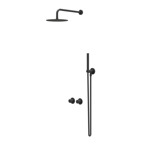 IVY Bond Ensemble de douche de tête - encastré - symmetry - inverseur d’arrêt 2 voies - bras de douche mural 40 cm - douche de tête medium 20 cm - support avec sortie - flexible de douche 150 cm - douchette à main satin spray - Noir mat PED SW1033902