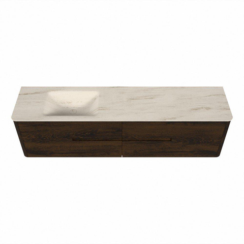 Mondiaz CIRO-DLUX Badkamermeubelset - 190x45x50cm - Solid surface wastafel Meli - 1 wasbak Links - 1 kraangat - 4 lades - Walnut SW1530540