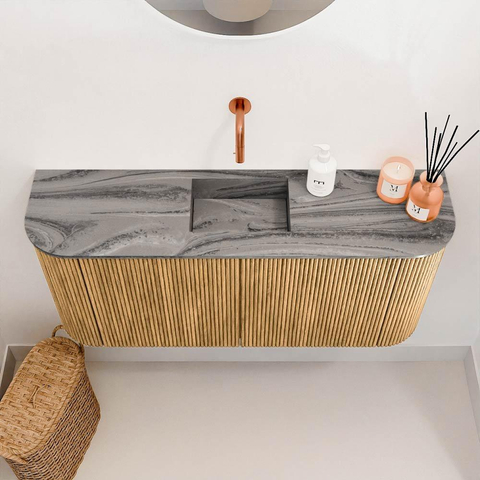 Mondiaz JOYA-DLUX 93.2cm toiletmeubel - ronding links en rechts kleur Oak - Wastafel FAYE positie Midden Zonder kraangat kleur Sombra. SW1424298