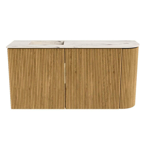 Mondiaz JOYA-DLUX 81.6cm toiletmeubel - ronding rechts kleur Oak - Wastafel FAYE positie Links 1 kraangat kleur Nata. SW1424056