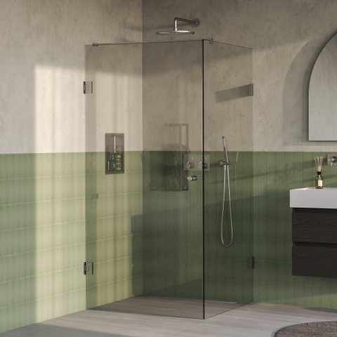 BRAUER Void Carving Cabine de douche - 100x100x200cm - porte battante - revêtement verre - réversible - verre clair - Acier inoxydable brossé PVD SW1418086