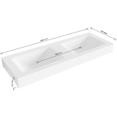 Mondiaz CLOUD Lavabo suspendu - L140xH12cm - 2 trous de robinet - vasque À gauche et à droite - surface solide Talc mat (Blanc) SW1040630