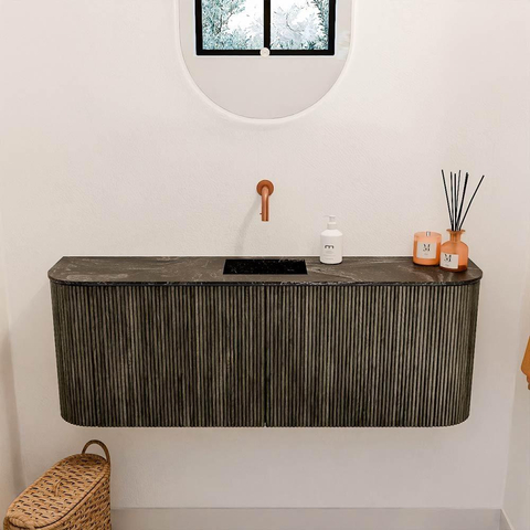 Mondiaz JOYA-DLUX 113.2cm toiletmeubel - ronding links en rechts kleur Shadow - Wastafel FAYE positie Midden Zonder kraangat kleur Lava. SW1422903