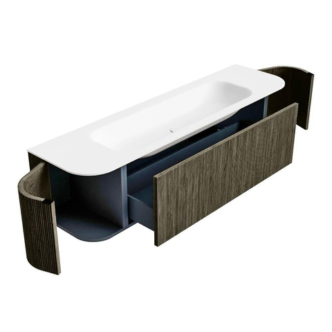 Mondiaz KURVE Ensemble de meubles de salle de bains - 170x46x40cm - 1 tiroir - 2 portes - vasque solid surface - milieu - sans trou de robinetterie - Shadow SW1414143