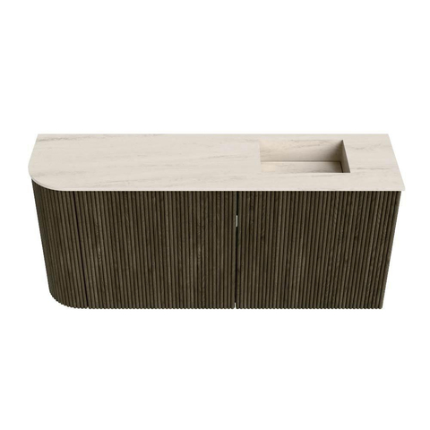 Mondiaz JOYA-DLUX Meuble de toilette 91,6cm - arrondi gauche couleur Shadow - Vasque FAYE position Droite Sans trou de robinet couleur Meli. SW1424920
