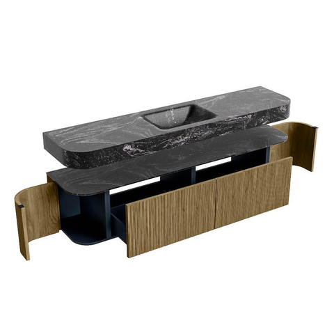 MONDIAZ THOR-DLUX Meuble de salle de bains - 190cm - arrondi gauche + droite - couleur Dusk - 2 tiroirs et 2 portes - Vasque suspendue CLOUD Milieu 1 trou de robinet - couleur Lava SW1466461