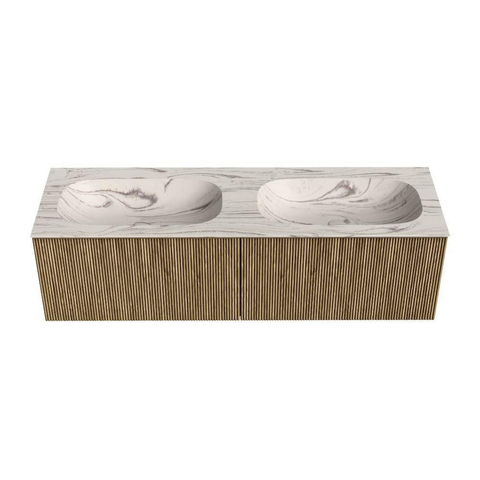 MONDIAZ KURVE-DLUX 150cm badmeubel kleur Dusk met 2 lades en 0 deuren. Wastafel STOR SMALL Dubbel 2 kraangaten Nata. SW1432440