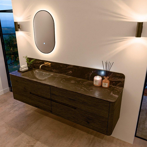 Mondiaz CIRO-DLUX Meuble de salle de bains - 190x45x50cm - lavabo Solid Surface Lava - 1 vasque à gauche - sans trous de robinet - 4 tiroirs - Shadow SW1532407