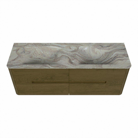 Mondiaz CIRO-DLUX Badkamermeubelset - 140x45x50cm - Solid surface wastafel Glace - 2 wasbak Dubbel - zonder kraangaten - 4 lades - Dusk SW1532985
