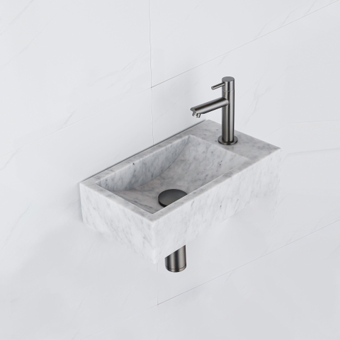 Saniclass Fuente fonteinset – rechthoekig – 40x22x10 cm – natuursteen wit – kraan gunmetal SW1111498