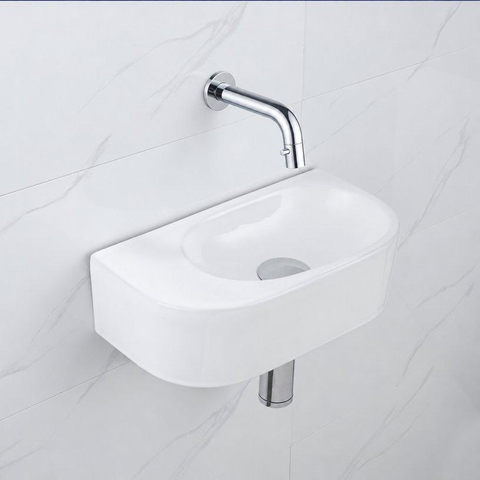 QeramiQ Fuente pack lave-mains – demi-rond – 40 x 21,5 x 12 cm – sans perçage – robinet chromé SW1233074