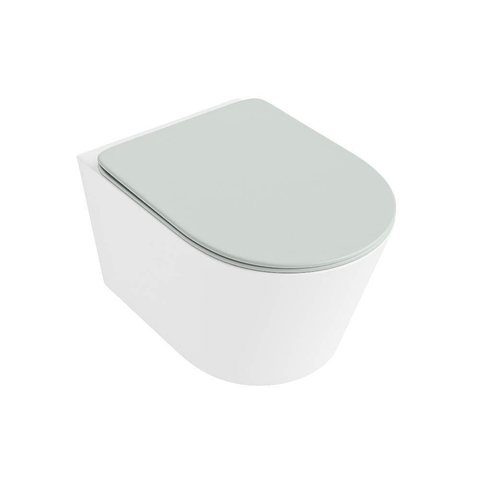 Mondiaz LAVIE hangtoilet – spoelrandloos – 36 x 53 cm – met softclose zitting – Talc (wit), zitting Greey (lichtgroen/grijs) SW1208630