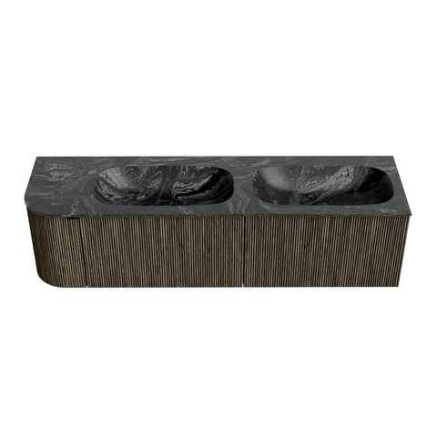 Mondiaz KURVE-DLUX Badkamermeubelset - 165x46x40cm - 2 lade - 1 deur - wastafel solid surface - dubbel / rechts - zonder kraangat - Shadow SW1414689