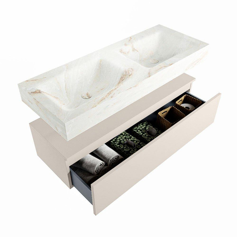 MONDIAZ ALAN - DLUX Badkamermeubelset - 120cm - onderkast - Linen - 1 lade - vrijhangende wastafel - 2 wasbakken - 0 kraangaten - Frappe SW805683