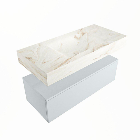 Mondiaz ALAN-DLUX Ensemble de meuble - 100cm - meuble Clay mat - 1 tiroir - Lavabo Cloud Frappe suspendu - vasque Centre - 0 trous de robinet SW805320