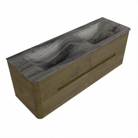 Mondiaz CIRO-DLUX Ensemble de meubles de salle de bains - 140x45x50cm - Plan vasque Solid Surface Sombra - 2 vasques double - sans trous de robinet - 4 tiroirs - Dusk SW1533400