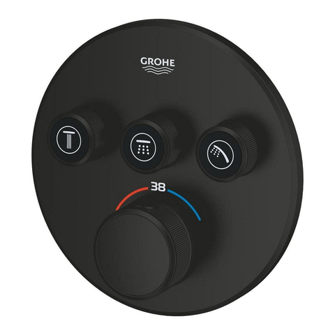 GROHE Grohtherm SmartControl afbouwdeel - rond - thermostatisch - 3 functies - mat zwart SW1477590
