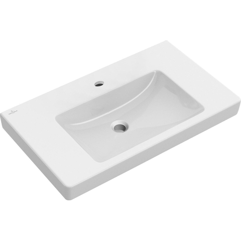Villeroy & Boch Subway 2.0 wastafel - 80x47cm - 1 kraangat ongeslepen - met overloop - keramiek - White Alpine (glans wit) 1024064