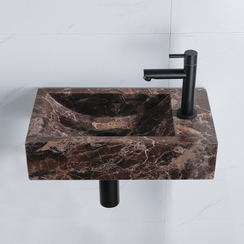 Saniclass Fuente fonteinset – rechthoekig – 40x22x10 cm – natuursteen antraciet – mat zwarte kraan SW1445946
