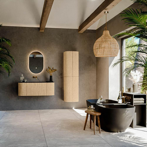 MONDIAZ KURVE Meuble de salle de bains 110 cm avec module 25 Len R couleur Chêne avec 1 tiroir et 2 portes. Lavabo CLOUD central sans trou de robinet Urban. SW1138346