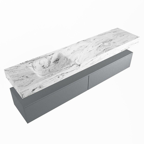 Mondiaz ALAN-DLUX Ensemble de meuble - 200cm - meuble Plata mat - 2 tiroirs - Lavabo Cloud Glace suspendu - vasque Gauche - 0 trous de robinet SW806205