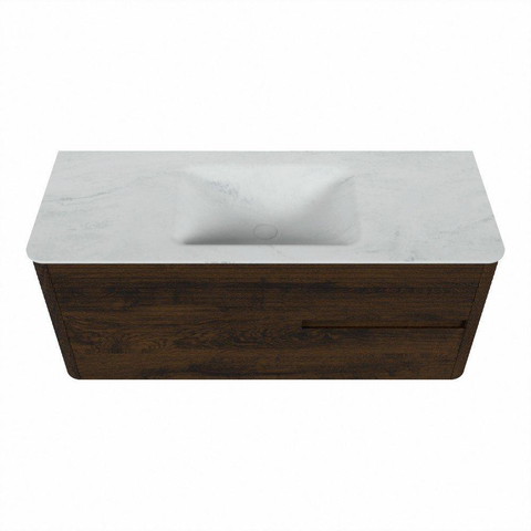 Mondiaz CIRO-DLUX Badkamermeubelset - 120x45x50cm - Solid surface wastafel Opalo - 1 wasbak Midden - zonder kraangaten - 2 lades - Walnut SW1530365