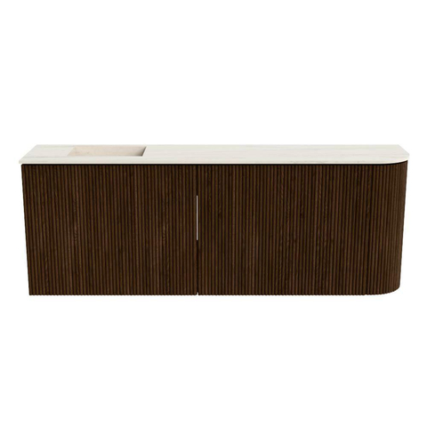 Mondiaz JOYA-DLUX 111.6cm toiletmeubel - ronding rechts kleur Walnut - Wastafel FAYE positie Links Zonder kraangat kleur Meli. SW1424449