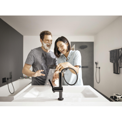 Hansgrohe Finoris Wastafelkraan - 230 - 2jet - met uittrekbare vuistdouche - met afvoerplug - mat zwart SW651140
