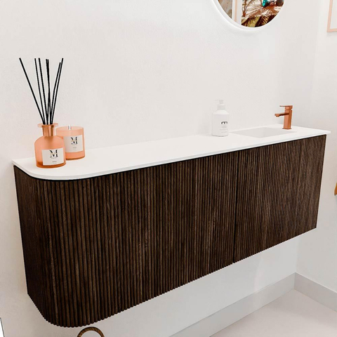 Mondiaz JOYA 111.6cm meuble de salle de bains - arrondi gauche couleur Walnut - Vasque FAYE position Droite 1 trou de robinet couleur Talc. SW1421274