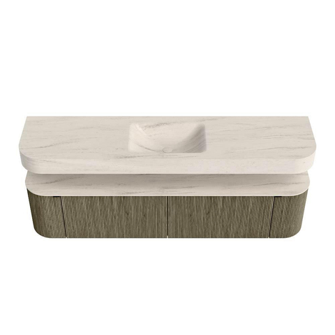 MONDIAZ THOR-DLUX Meuble de salle de bains - 190cm - arrondi gauche + droite - couleur Shadow - 2 tiroirs et 2 portes - Vasque suspendue CLOUD Milieu sans trou de robinet couleur Meli SW1466732
