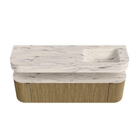 MONDIAZ THOR-DLUX 160cm meuble de salle de bains arrondi gauche + droite couleur Dusk avec 1 tiroir et 2 portes. Vasque suspendue CLOUD droite 1 trou de robinet couleur Nata. SW1465286