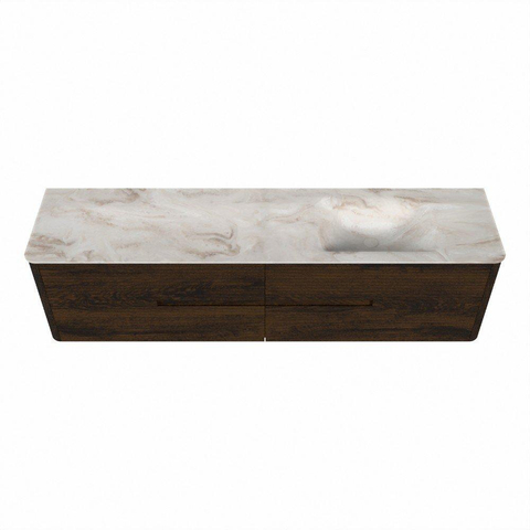Mondiaz CIRO-DLUX Badkamermeubelset - 190x45x50cm - Solid surface wastafel Frappe - 1 wasbak Rechts - zonder kraangaten - 4 lades - Walnut SW1530232